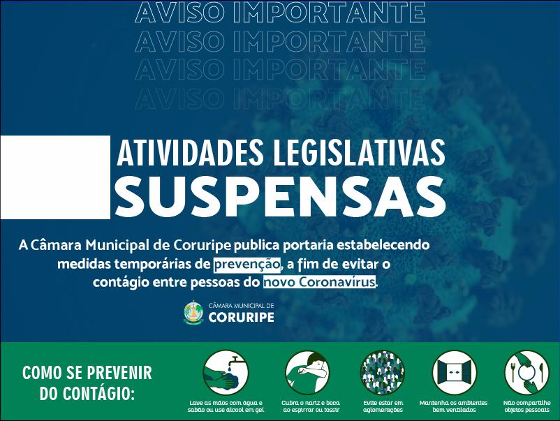 Câmara publica portaria suspendendo parte das atividades em prevenção ao Coronavírus